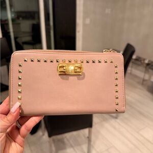 Furla- brand new beige Studded Zip Wallet with Gold Hardware